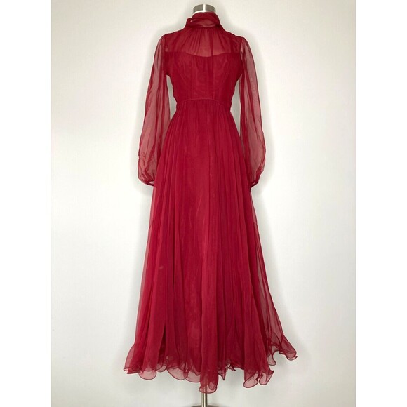 Lillie Rubin Dress and Vest Set Vintage Red Long Sleeve Chiffon Turtleneck - Picture 2 of 16